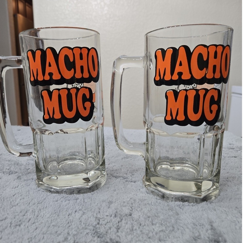 Vintage 1979 ZIGGY Macho Mug 8" 32 OZ Glass Tom Wilson Set of 2 EUC
